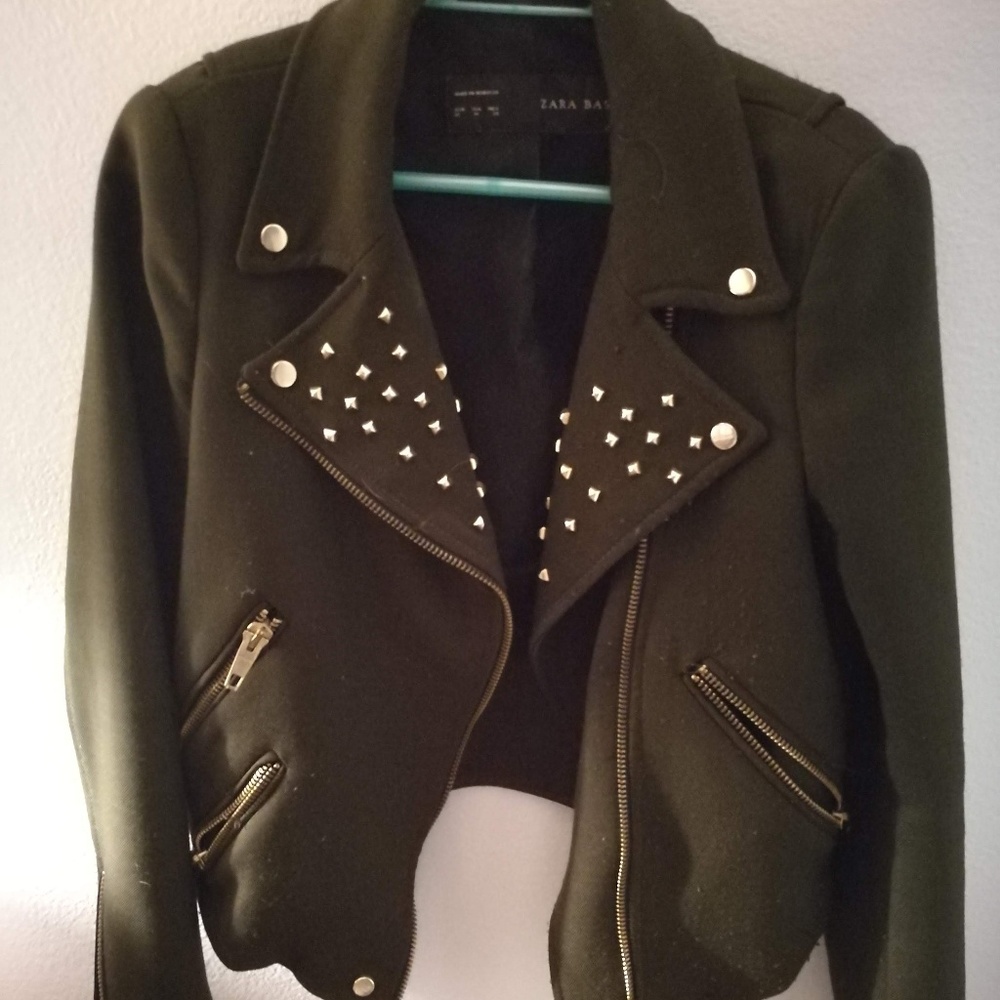 Zara Forest Green gold studded jacket